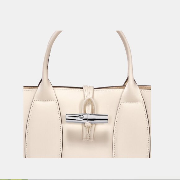 NWT LONGCHAMP ROSEAU M HANDBAG Ecru Leather - Picture 3 of 10